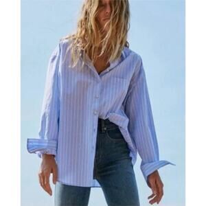 AYR L 100% cotton deep end blue pinstriped button down